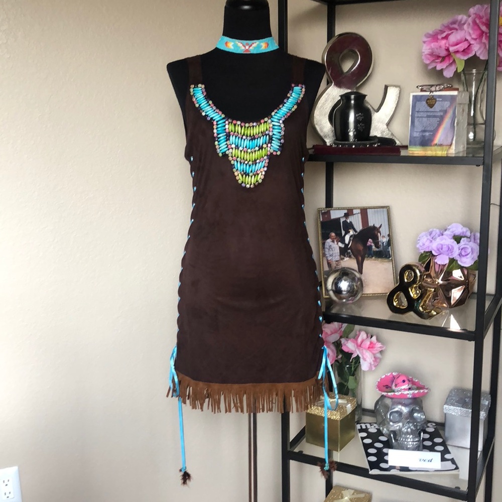 Halloween costume mini dress beaded fringe detail